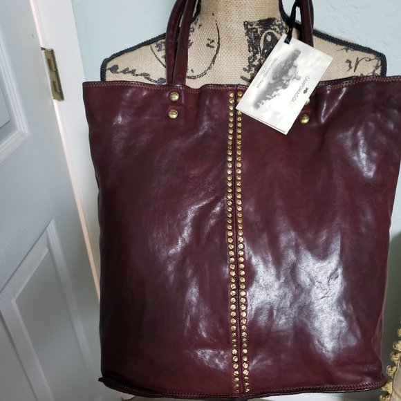 Campomaggi NWT Large Studded Shopper Prolifio Rivetti Burgundy SALE - Picture 8 of 8